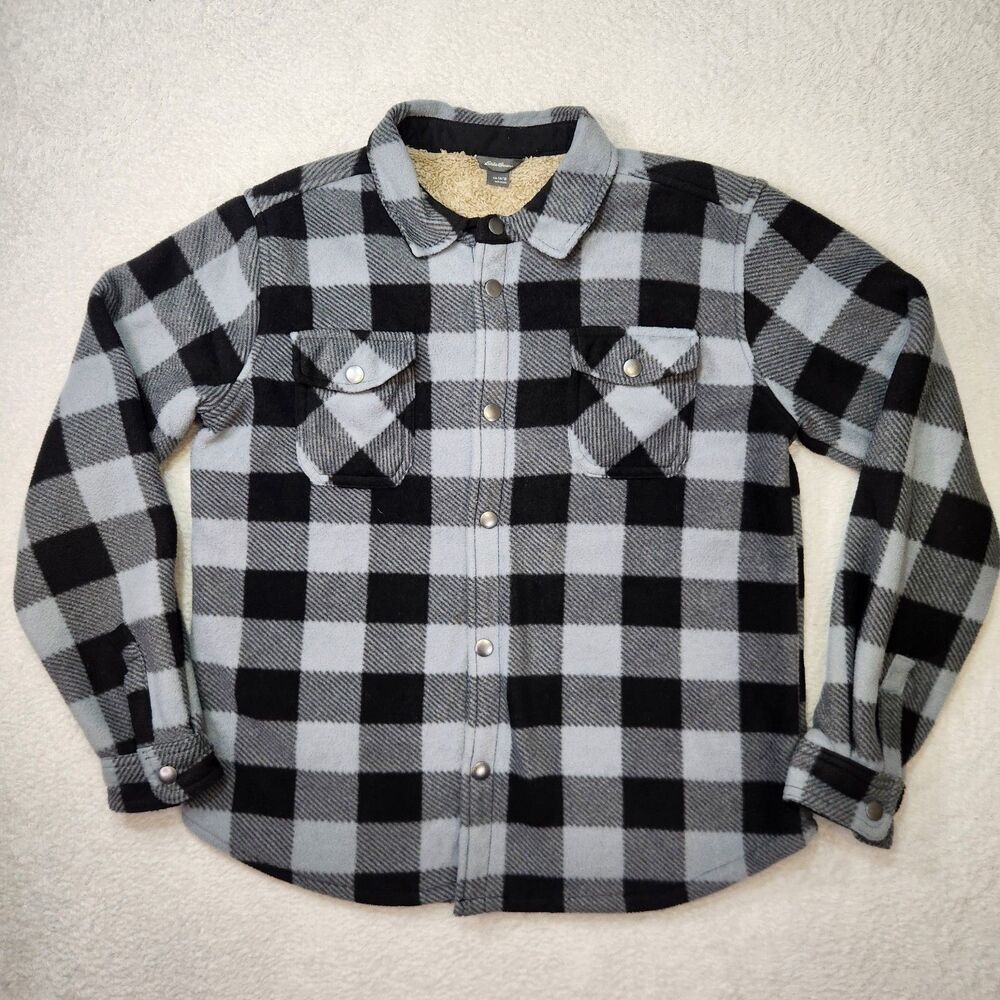 Eddie Bauer Boys 14-16 Extra Soft Sherpa Lined Snap Plaid Shirt Jacket